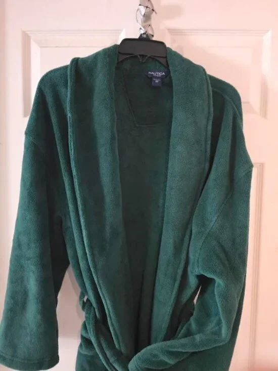 Nautica Mens Solid Belted Robe Tidal green ONE SIZE - Picture 3 of 4